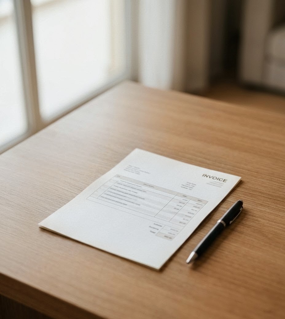 Itemized invoice and property inspection checklist on a landlord's desk